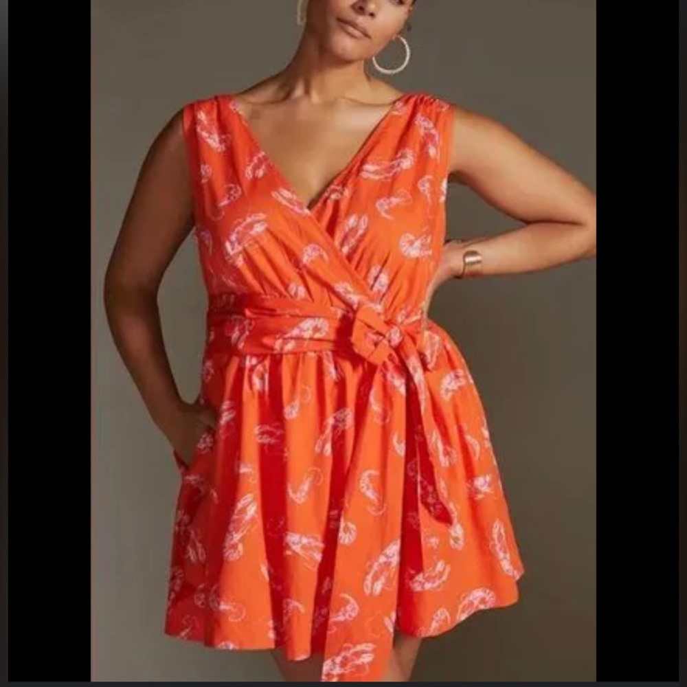 MAEVE ANTHROPOLOGIE Flirty Wrap Mini Dress Plus Mainely Lobster Red NWT
